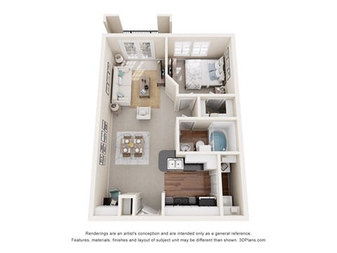 Floor plan for 1 bed, 1 bath, 638 sqft